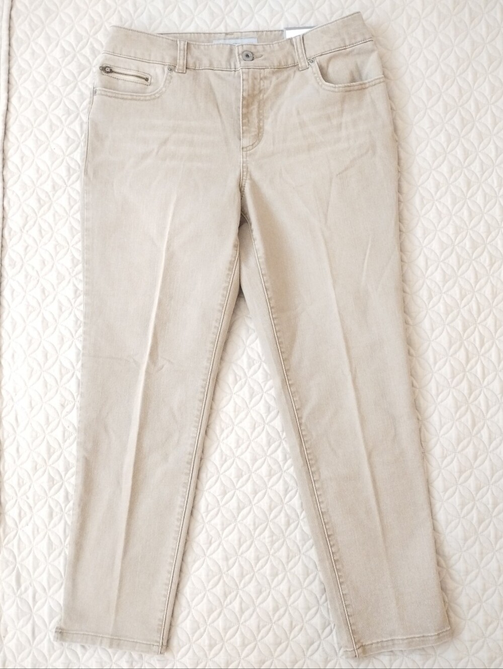 NWT Chico's Platinum Denim Jeans Ankle The Ultimate Fit Desert Sand Size 1.5